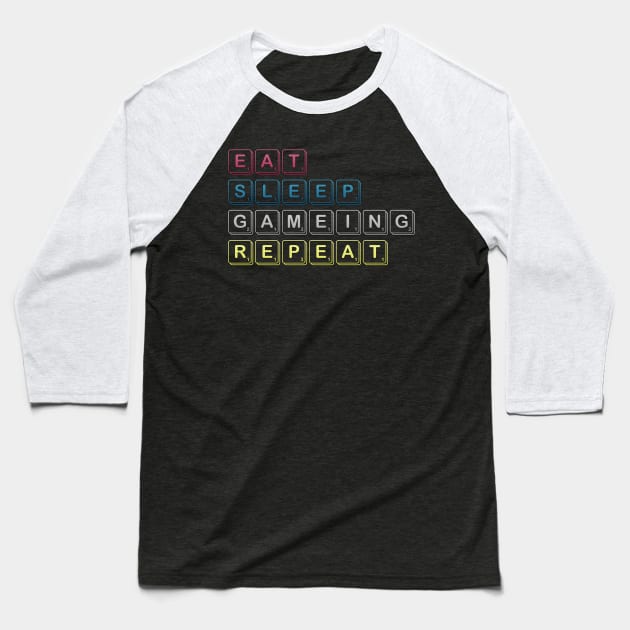 Eat Sleep Gaming Repeat Funny Meme Tee Baseball T-Shirt by DarkTee.xyz